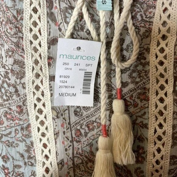 Maurices M White Pastel Ditzy Floral Sheer Boho Lightweight Flowy Peasant Blouse - Picture 8 of 12